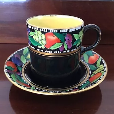 Buy Maling Pottery Lustre Coffee Can And Saucer - Fruit Border On Black Ground #5077 • 24.95£