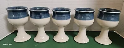 Buy Bendigo Pottery By Richard Walsh. Blue & White Australian Wine Goblets Never... • 94.32£