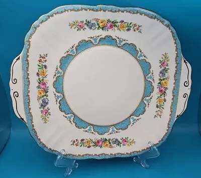 Buy Vintage Crown Staffordshire Lyric Tunis Blue Cake Plate Blue Floral 10½x9  • 10£