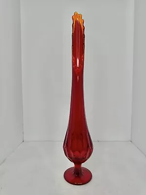 Buy Vintage MCM 18” Fenton Ruby Red Swung Vase Thumbprint Flame Mouth Stunning • 94.71£