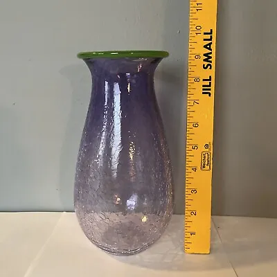 Buy Wheaton Arts Crackle Vase 2006 Clear W/ Green Rim Signed (#41) • 24.13£