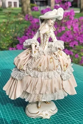 Buy Antique Gorgeous Dresden Pale Pink Porcelain Lace Lady Figurine - Read - 9  Tall • 172.84£