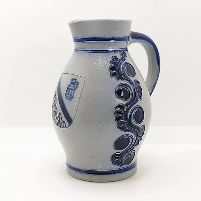 Buy Vintage German Westerwald Pottery Jug, Handmade, Blue Glaze Ceramic • 35£