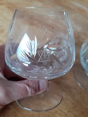 Buy Pair Hand Cut Lead Crystal Cognac Brandy Glasses Pinwheel Pattern • 30£