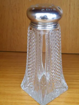Buy Solid Silver Lidded Cut Glass Sugar Caster/ Shaker Hallmarked Birmingham 1928/29 • 45£