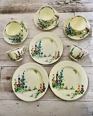 Buy Vintage Crown Staffordshire Hollyhocks Cups & Saucers With Plates 10 Pieces • 60£