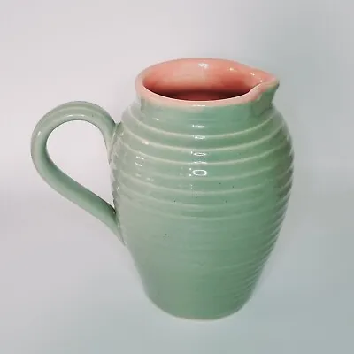 Buy Vintage Lovatt Ribbed Stoneware Jug Green Pink Glossy Pottery Home Decor 6.5  • 24.23£