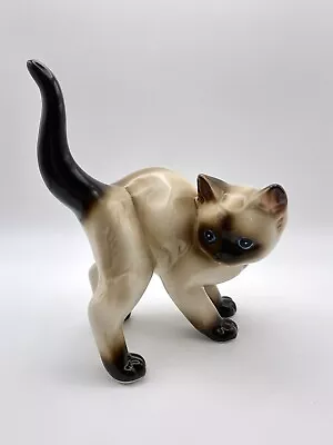 Buy Vintage Standing Siamese Cat China Figurine With Blue Glass Eyes 16cm • 5.99£