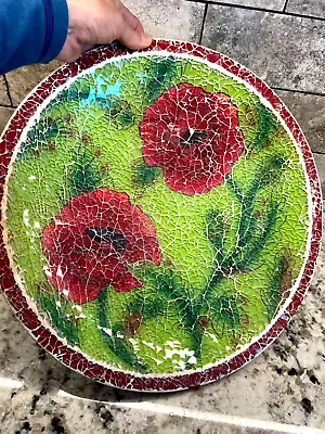 Buy Evergreen Birdbath Bowl ONLY 15.75 X 2.5  Crackle Glass Floral Bright Flower NWT • 37.42£