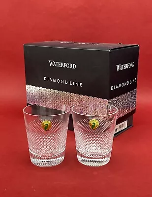 Buy Waterford Crystal Diamond Line Cut Boxed Pair Of 10cm Whisky Tumbler Glasses • 125£