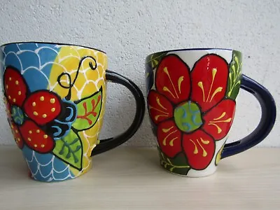 Buy 2 X Del Rio Salado Hand Painted Bright Floral Cups Mugs Made In Andalusia • 9.95£