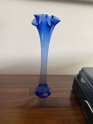 Buy Vintage | Cobalt Blue Ruffle Top Vase | Tall Blue Glass Vase  • 11.50£