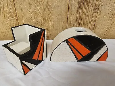 Buy MCM Raymor Pottery Signed Hand Painted Pottery Abstract Brutalist Vase Pair • 236.98£