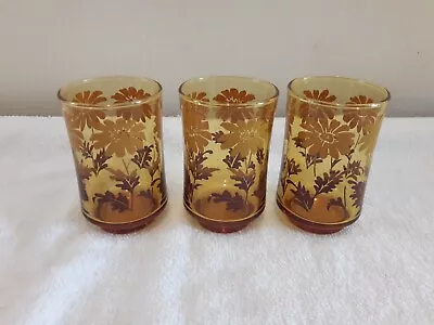 Buy Vintage 1970's Libbey Daisy Amber Floral Juice Glasses • 17.05£