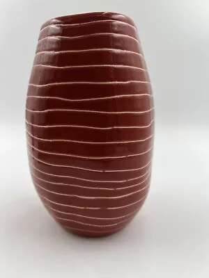Buy Crate & Barrel Vase Ceramic Orange White Striped Papaya Portugal B. Eigen • 23.05£