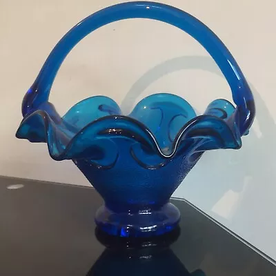 Buy Vintage Art Glass Freeform Turquoise Teal Blue Centrepiece Basket Bowl Star Base • 30£