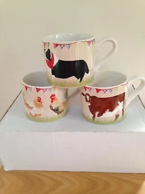 Buy Laura Ashley Home Farm Yard  Coffee Mugs X 3 - Cows, Chicken & Collie Ex Con • 18.99£