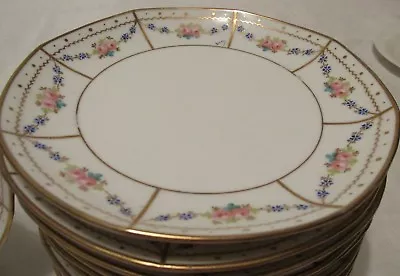 Buy 12 LIMOGES FLAMBEAU 8  LUNCHEON PLATES Pink Rose Swags ARTIST SIGNED ANTIQUE • 153.45£