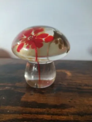 Buy Glass Mushroom Toadstool Paperweight Hand Blown 4  Red Gold Floral - Vintage • 38.42£