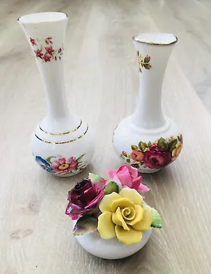 Buy Pair Vintage Fine Bone China Vases Fenton Cottage Rose Royal Adderley Roses • 10£