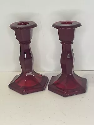 Buy Red Glass Candlesticks - Set Of 2 - Unmarked • 23.97£