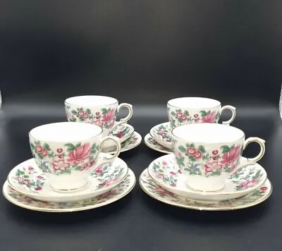 Buy Crown Staffordshire Thousand Flowers Tea Cups/Saucers/Plates-Tea Trios-Set Of 4 • 48.50£