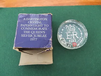 Buy SMALL CLEAR DARTINGTON GLASS - Elizabeth II 1977 Silver Jubilee Paperweight+ Box • 4£