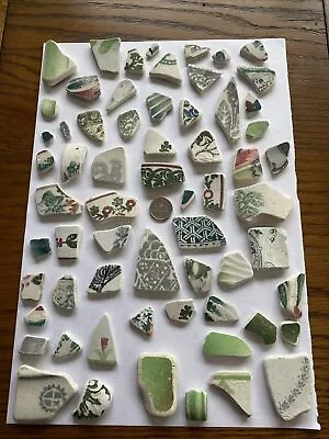 Buy Scottish Sea Pottery Greens Greys Patterned Pieces X 63 Beach Finds 215g Crafts • 8.99£