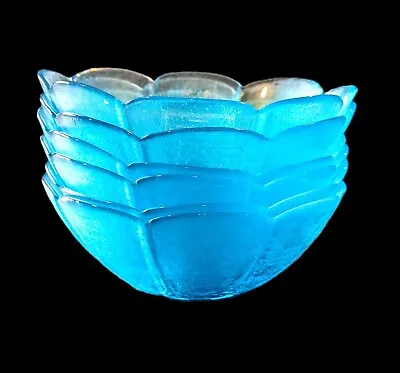 Buy NWT Monna Art Glass Hand Made Aqua Turquoise Glass Salad Bowls Set Of 6 • 22.73£