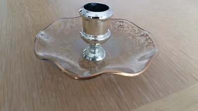 Buy Patterned Glass, Wavy Edge, “saucer” Candlestick With Gold Coloured Edge • 3.99£