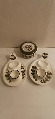 Buy Jersey Pottery Lidded Pot & 2 Egg Cup Plate The Jersey Cow & Leaf Design  • 27.97£