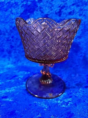 Buy Fenton Dusty Rose Basket Weave Heart Ribbon Pedestal Glass Bowl • 12.30£