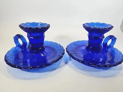 Buy Vintage Cobalt Blue Glass Candle Holders • 24.63£