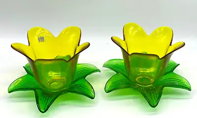 Buy Daffodil Art Glass Flower Candle Stick Holder Sticker Italy Vetreria Lux Pair • 15.13£