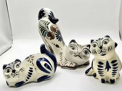 Buy Mexico Cat Set Tonala Pottery Stretching, Sitting & Laying Hand Painted Signed • 37.94£