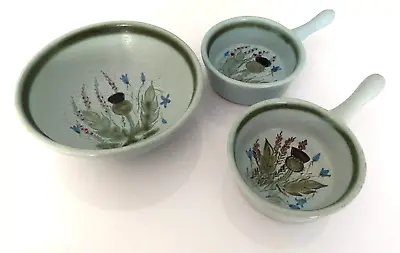 Buy Vintage Hand Painted Buchan Portobella Scotland Thistle Stoneware Bowl & 2 Pots • 28.34£