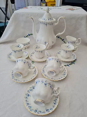 Buy Vintage Royal Albert Memory Lane Blue Flower Coffee Pot Cups Saucers Coffee Set  • 74.99£