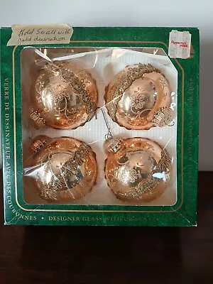 Buy Christmas By Krebs Glass Ball Ornaments Gold Hand Decorated • 14.46£