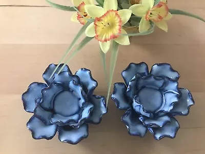 Buy Pair Of Blue Votive Flower Ceramic Tea Light Candle Holders • 12£