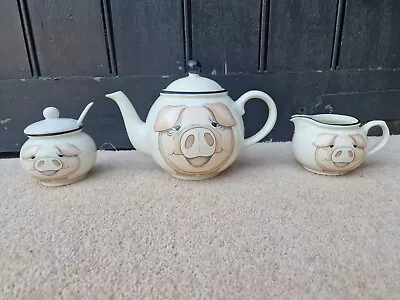 Buy Arthur Wood Pig Design Tea Pot Milk Jug & Sugar Bowl With Spoon & Lid • 38£
