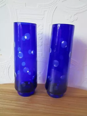 Buy Pair Of Cobalt Blue Cut Glass Vases • 18£