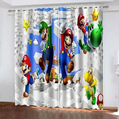 Buy Curtain Eyelet Blackout Opaque Decor Bedroom/LivingRoom/Door Cartoon Super Mario • 67.06£