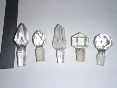 Buy 5 X VINTAGE CRYSTAL/ GLASS DECANTER/PERFUME/MEDICINE STOPPERS VARIOUS SIZES B21 • 10£