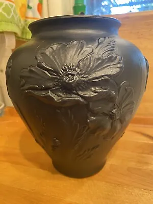 Buy Tall Antique 1920s Art Deco Black Tiffin Poppy Flower Satin Art Glass Vase 9  • 165.59£