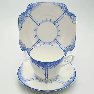 Buy Art Deco Cup And Saucer Trio Blue Tree Pattern Made In England Bone China VGC • 14.95£