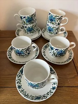 Buy Mid-century Staffordshire Cups & Saucers Midwinter/Spanish Garden Set Of 7 • 29£