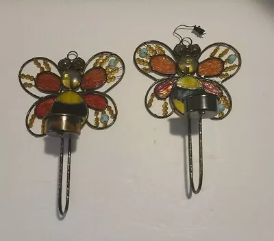 Buy Vintage Set Of 2  Bumble Bee  Metal Frame & Colored Glass Votive Candle Holders • 16.17£