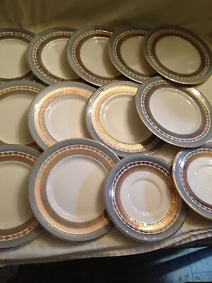 Buy Vintage Antique Myott 10 X 20cm Plates And Saucers Grey Gold China • 30£