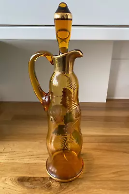 Buy Vintage Art Deco Czech Amber Glass Decanter Jug With Butterfly/Plants Circa 1930 • 38£