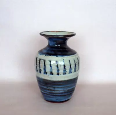 Buy Llangollen Studio Pottery Vase. Wales. Vintage. Blue Cream 16.5cm Tall. Perfect • 14£